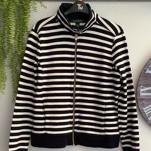 Ralph lauren navy white zip front fineknit jacket L pit to pit 21.5” vgc Pockets